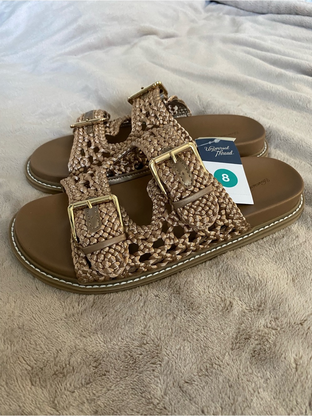 NWT Universal Thread Kylie crochet woven double strap sandals